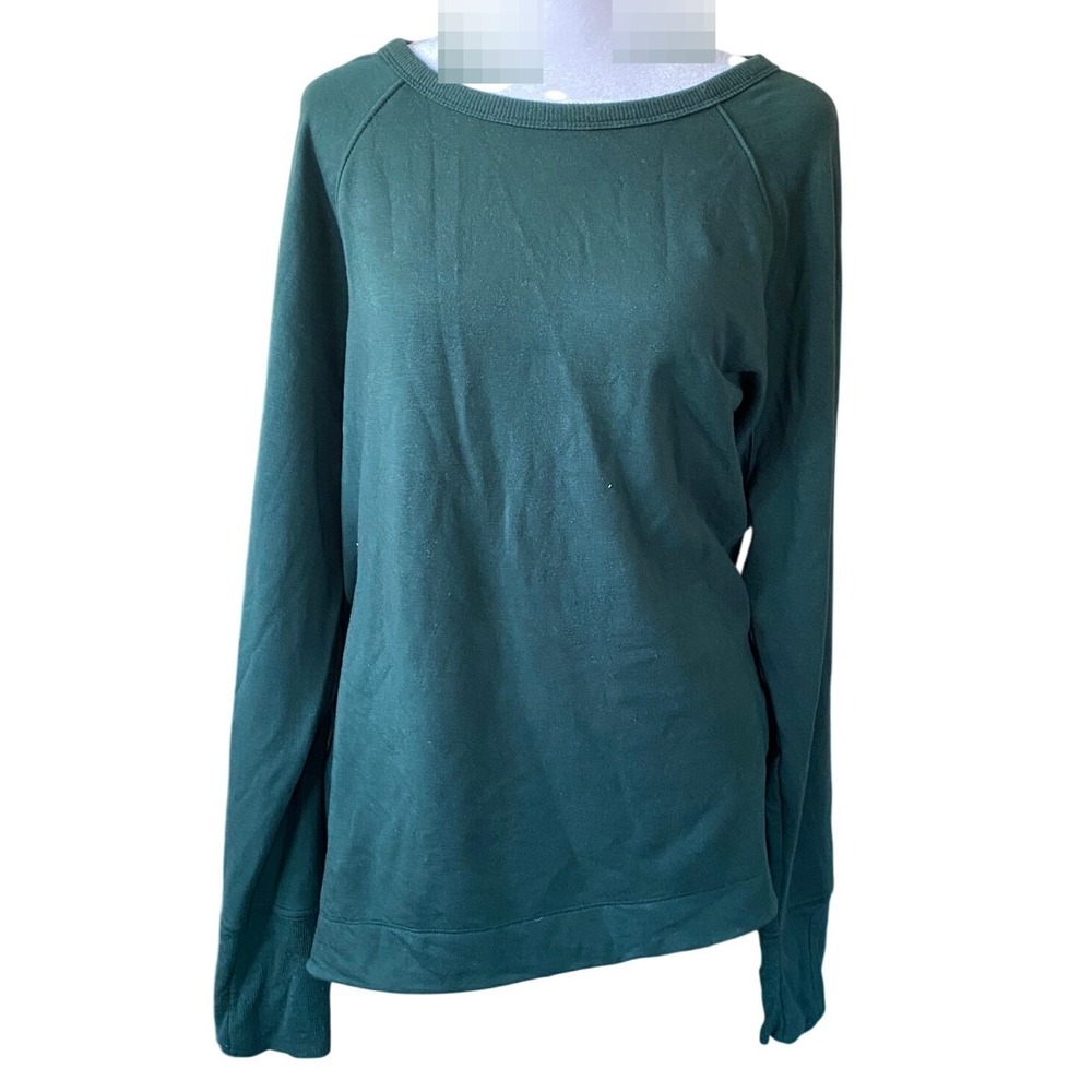 Athleta Fleece Raglan Green Crew Neck Sweatshirt XL Lounge Preppy Cozy Yoga Soft